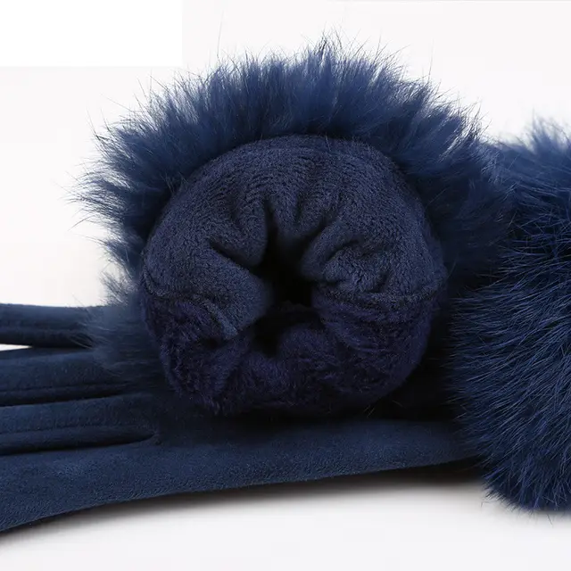 Women's Winter Cute Rabbit Hair Cycling Warm Suede Gloves Royal Blue - Shop at LoveMi