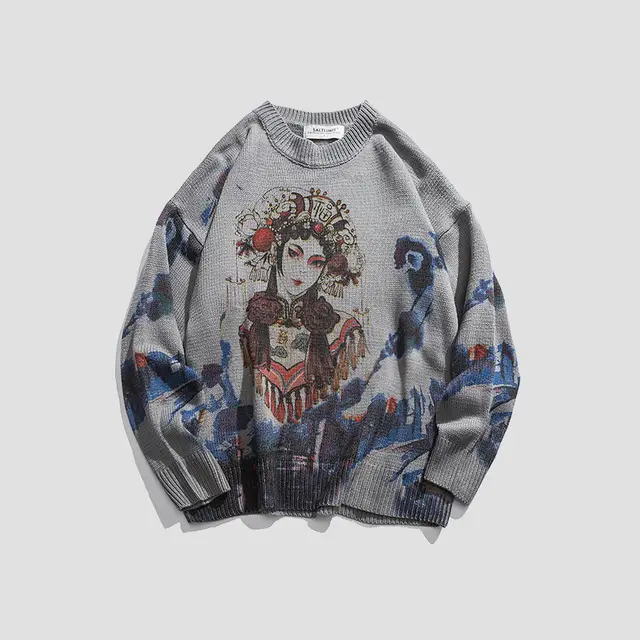 Printed Trend Sweater Bottoming Sweater Grey - Shop at LoveMi