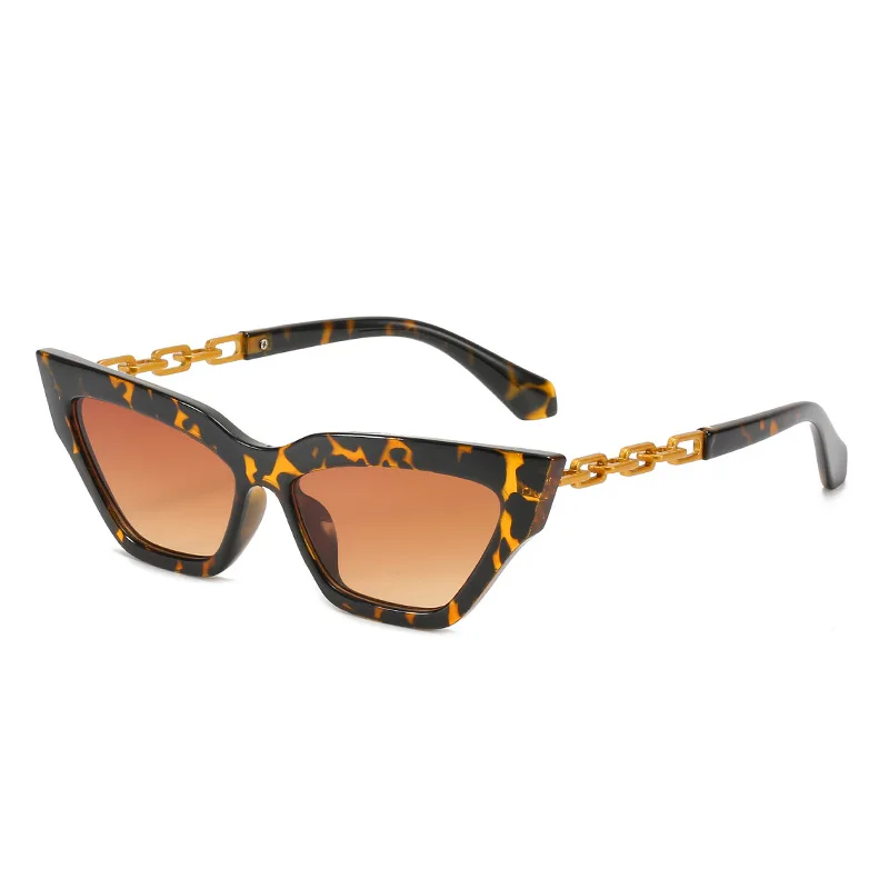 Women's Temperament Fashion Baked Lacquer Chain Sunglasses - Leopard Tea