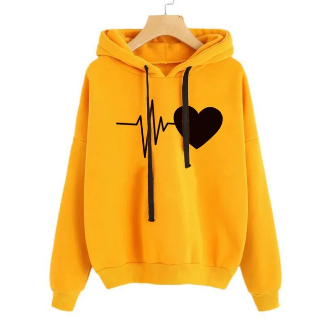 Heart Print Streetwear Hoodies Women Sweatshirt Spring Autumn Long Sleeve Hoodie Clothes Yellow - Shop at LoveMi