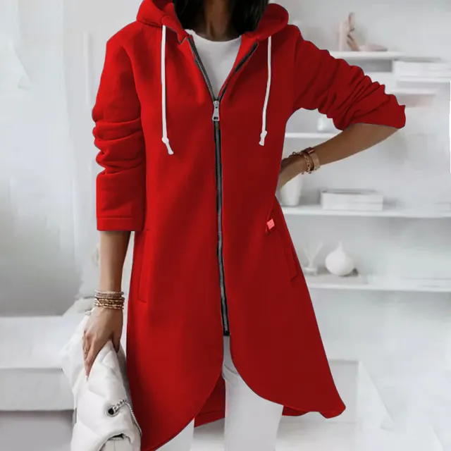 Hoodie Sweatshirt Zipper Hooded Long Sleeve Sweater With Pocket Outerwear Tops Clothes Red - Shop at LoveMi