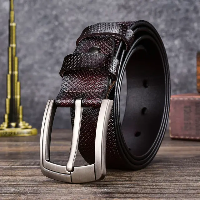 Cowhide Men's Pin Buckle Belt Men's Non stitching Waistband Brown - Shop at LoveMi