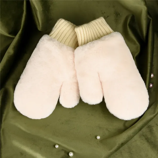 New Candy colored Rabbit Plush Halter Gloves Beige - Shop at LoveMi