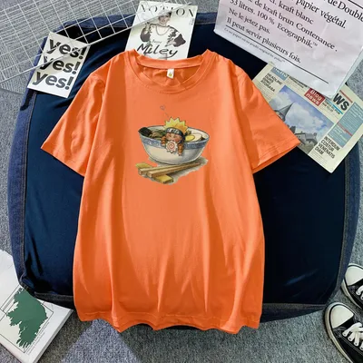 Women's Short sleeved Summer Student Korean style Casual All matching Summer Top Loose Plus Size Women's Clothing Naruto Eat Ramen Orange - Shop at LoveMi