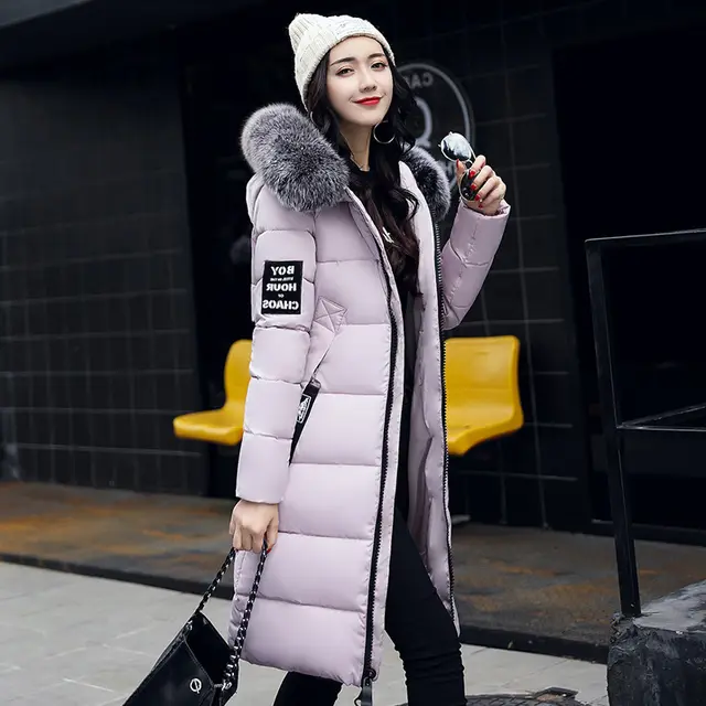 Thick Below The Knees Mid length Large Fur Collar Down Jacket Pink - Shop at LoveMi