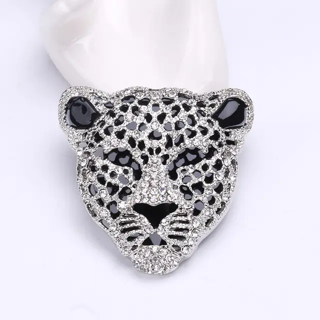 Vintage Fashion Rhinestone Leopard Head Alloy Brooch Silver - Shop at LoveMi