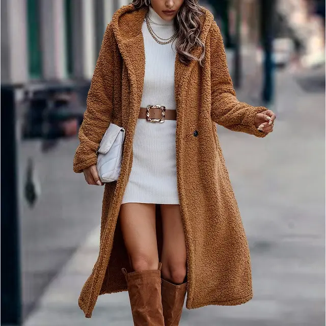 Long Sleeved Plush Hooded Jacket Women's Coat Windbreaker Chocolate - Shop at LoveMi