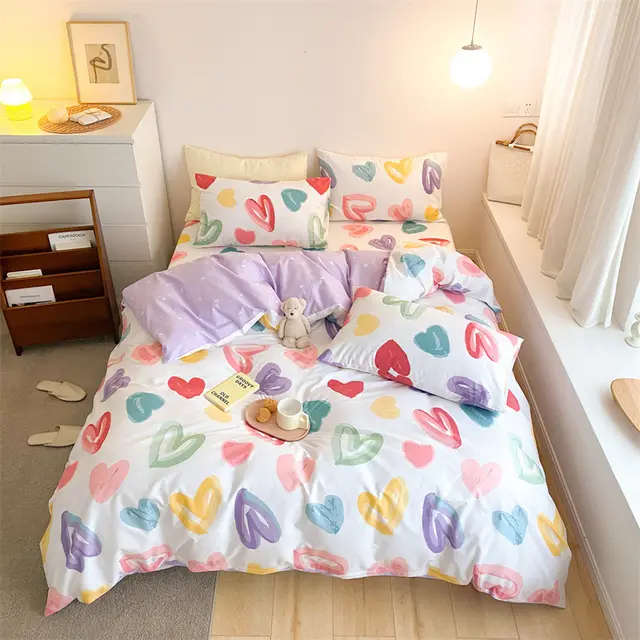 Four piece Cotton Bed Sheet And Quilt Cover Heart Love - Shop at LoveMi