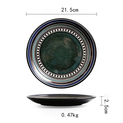 Ceramic Plate Flat Plate Creative Dish Plate Japanese Vintage Tableware Green Transfer Printing - Shop at LoveMi