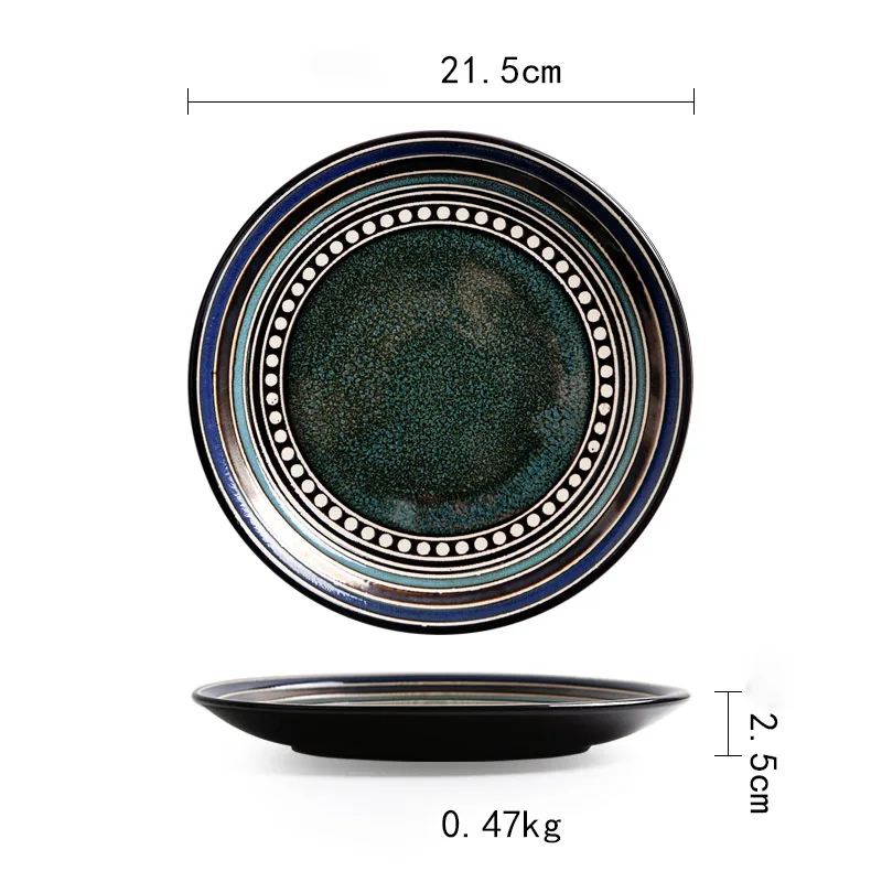 Ceramic Plate Flat Plate Creative Dish Plate Japanese Vintage Tableware - Green Transfer Printing