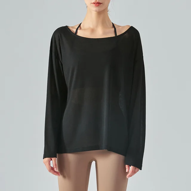 Yoga Yoga Clothes Women's Loose Long Sleeve Lightweight Quick drying Sports Workout Blouse Black - Shop at LoveMi