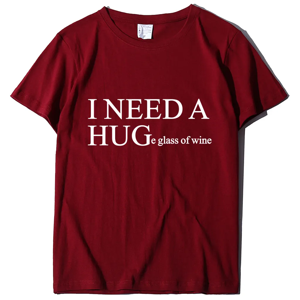 Men's And Women's Fashion Casual Letter Pattern Printed Short Sleeve - Wine Red
