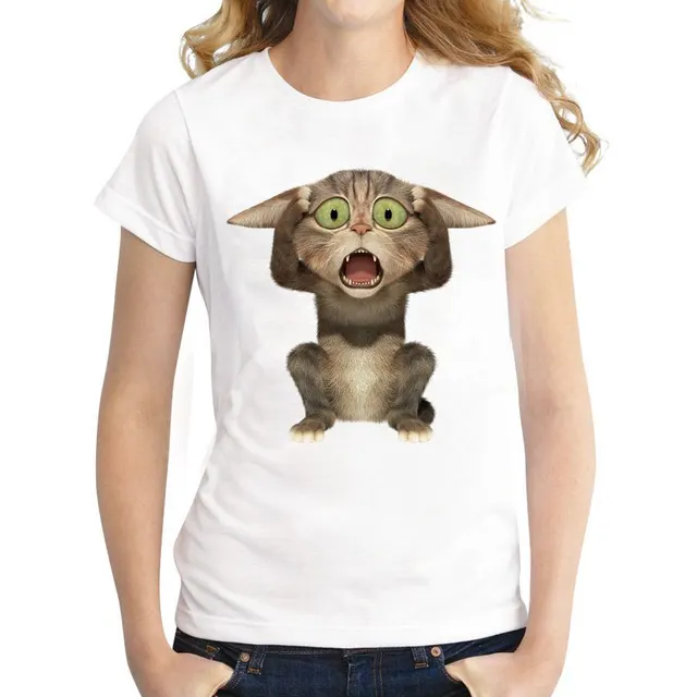 Cartoon Cat Printed Women's Short Sleeve White - Shop at LoveMi