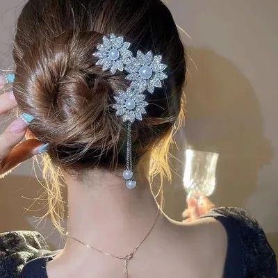 Floral Hairpin Elegant Pearl Pendant Silver - Shop at LoveMi
