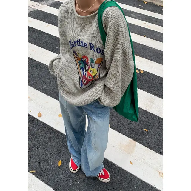 Girls Pool Pattern Sweater Loose Knit Sweater Grey - Shop at LoveMi
