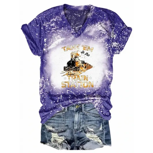 Women's Digital Printed Cotton like V neck T Shirt Ptrev11A220511D - Shop at LoveMi