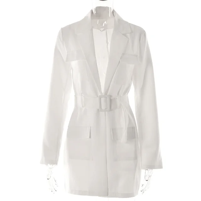 Lapel Long Sleeve Oversized Women's Dress White - Shop at LoveMi