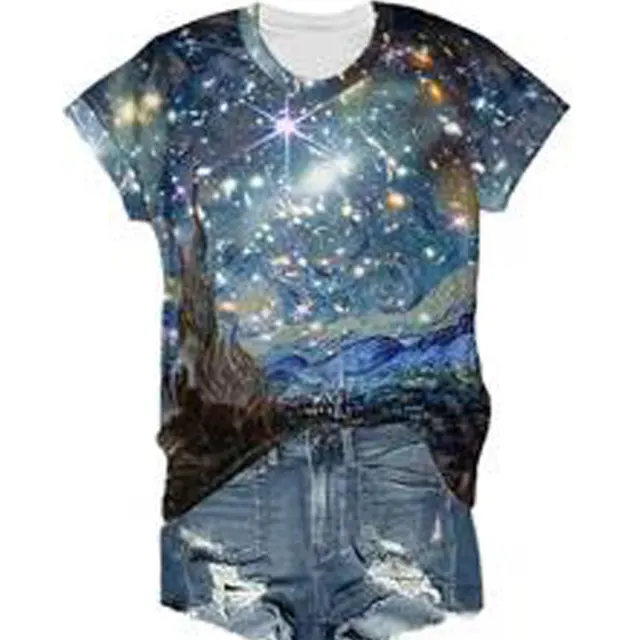 European And American Ladies Oil Painting And Space Image Printing Casual T shirt Color - Shop at LoveMi
