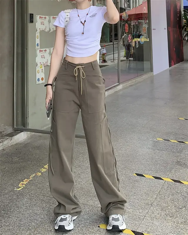 Women's Retro Slim Strappy Casual Pants Army Green - Shop at LoveMi