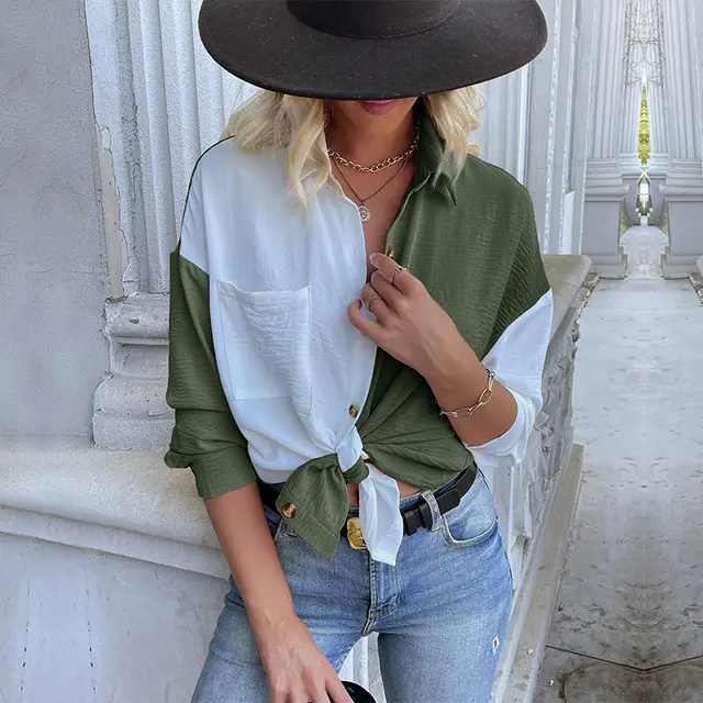 New European And American Cardigan Shirt Long Sleeve Casual Multicolor Shirt For Women Army Green - Shop at LoveMi