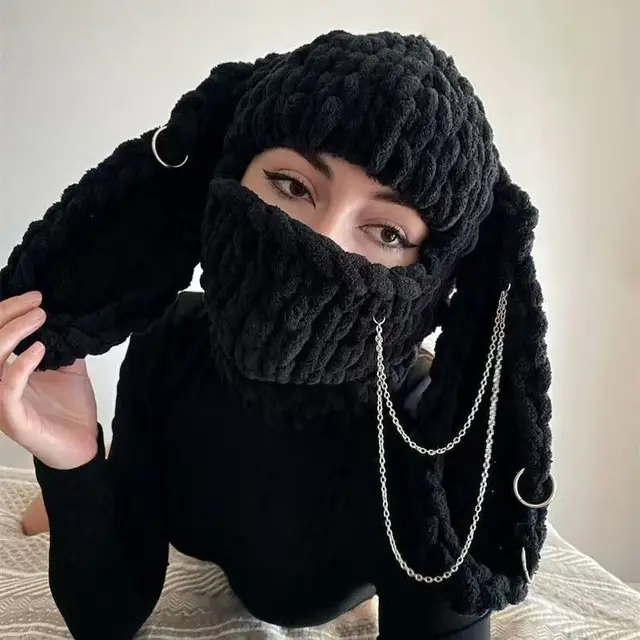 Hand Woven Heavy Wool Warm Hat Black - Shop at LoveMi