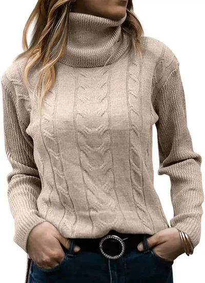 Solid Color Polo Collar Bottoming Sweater Autumn And Winter Vintage Twisted Pattern Sweater For Women Beige - Shop at LoveMi