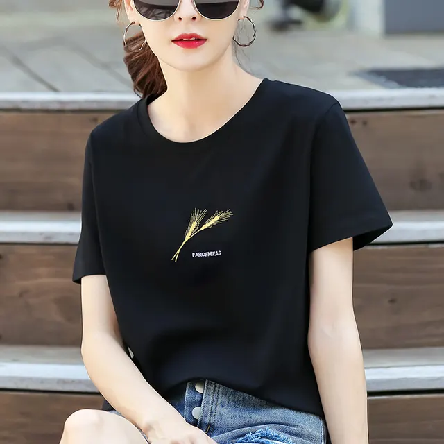 Cotton Black Short sleeved T shirt For Women Black - Shop at LoveMi