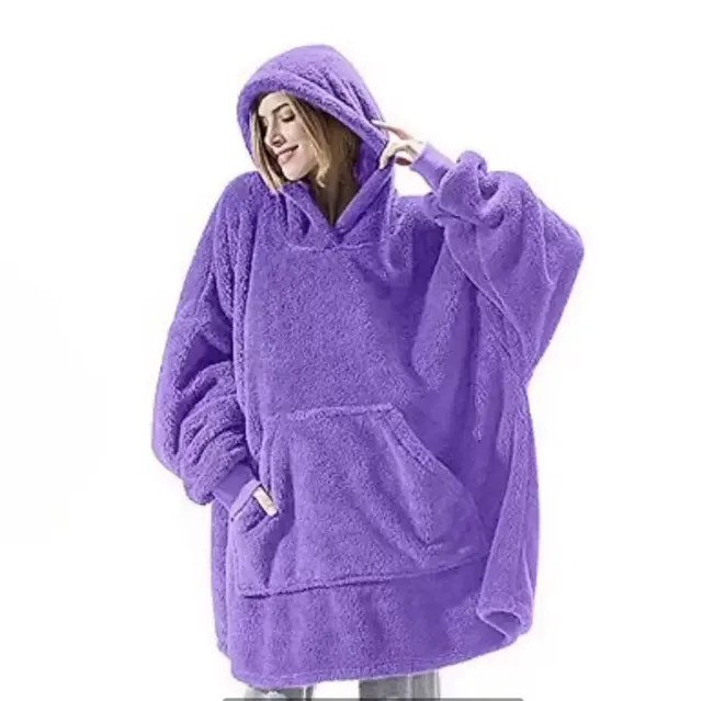 Winter Hoodie Sweatshirt With Big Pocket Women Hooded Tops Clothes Purple - Shop at LoveMi
