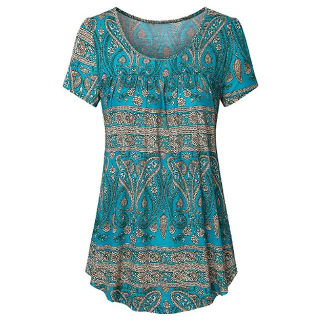 Summer Printed Loose Oversize Women's Short Sleeved Dress T shirt Blue - Shop at LoveMi