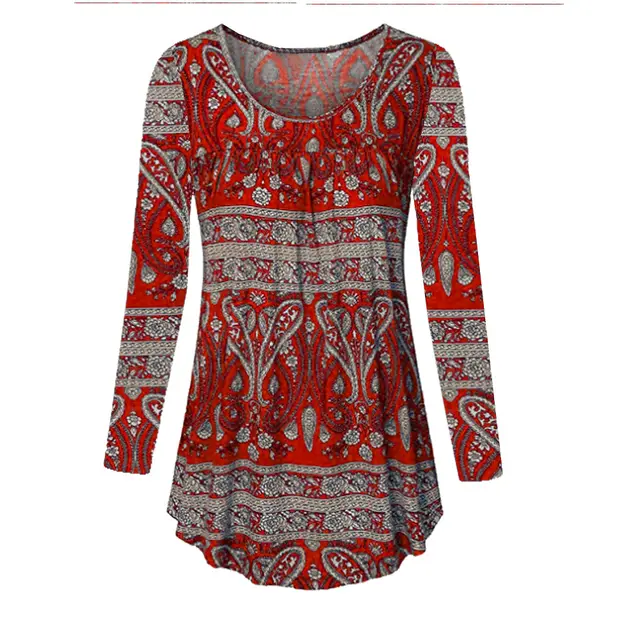 Summer Printed Loose Oversize Women's Short Sleeved Dress T shirt Long Sleeved Red - Shop at LoveMi