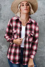 Red, white, and dark burgundy plaid