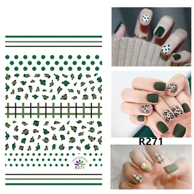 Green Leaf Nail Sticker Cactus Green Polka Dot Leopard Nail Sticker Leopard Print Polka Dot Plaid - Shop at LoveMi