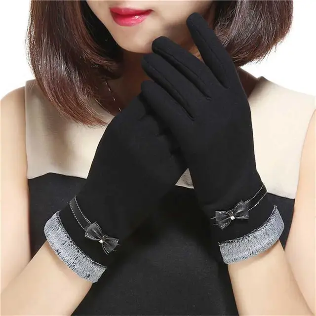 Women's Fashion Leisure Warm Bow Gloves Black - Shop at LoveMi