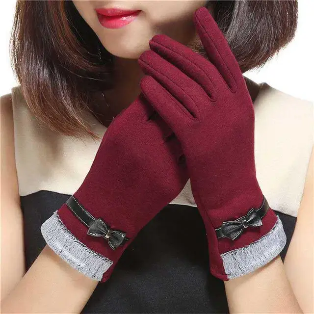 Women's Fashion Leisure Warm Bow Gloves Wine Red - Shop at LoveMi