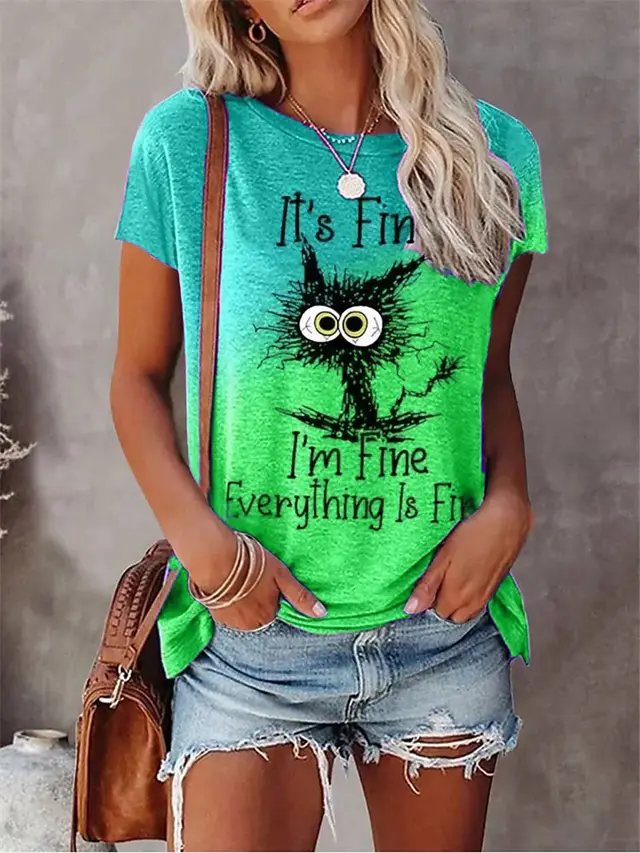 Women's 3D Animal Letter Print Loose Round Neck Tt03 - Shop at LoveMi