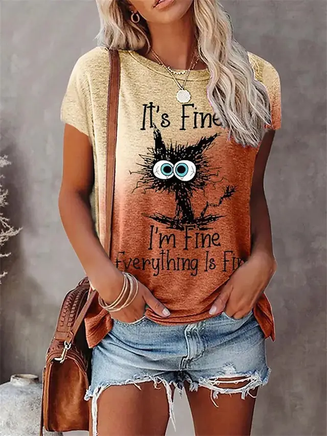 Women's 3D Animal Letter Print Loose Round Neck Tt05 - Shop at LoveMi