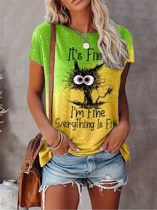 Women's 3D Animal Letter Print Loose Round Neck Tt07 - Shop at LoveMi