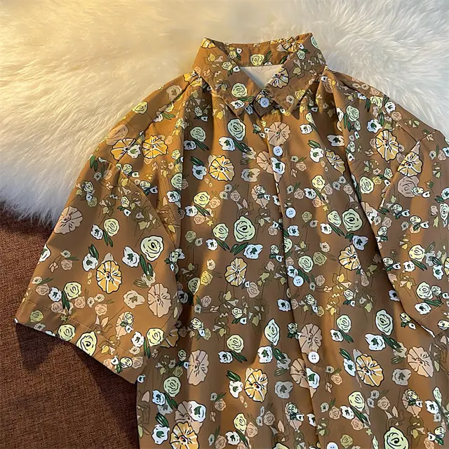 Floral Short sleeved Blouse Women's Leggings Summer Dress Brown - Shop at LoveMi