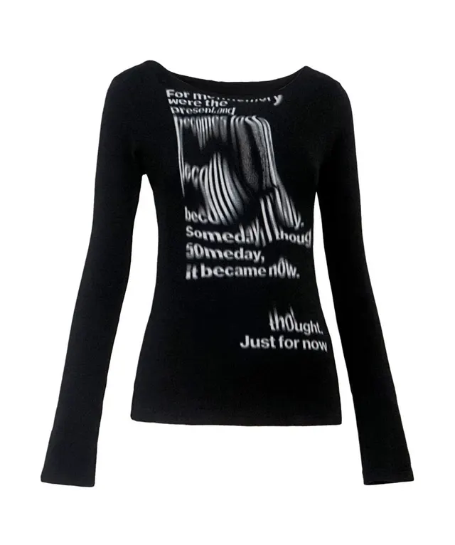 Slimming Spice Girl Long sleeved Off the shoulder All match Top Black - Shop at LoveMi