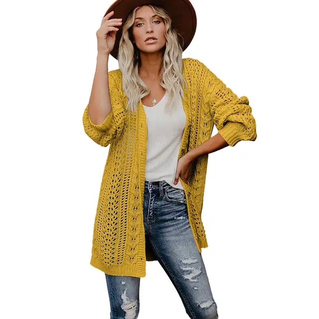 Autumn And Winter Sweater Cardigan Solid Color Knitted Button Coat For Women Lc271664 Yellow - Shop at LoveMi
