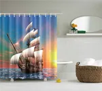 Sunset Dusk Seaside Scenery Shower Curtain Sea Lighthouse Sailboat Garden Decorative Background Cloth - Model 8