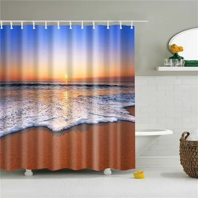 Sunset Dusk Seaside Scenery Shower Curtain Sea Lighthouse Sailboat Garden Decorative Background Cloth Style 12 - Shop at LoveMi