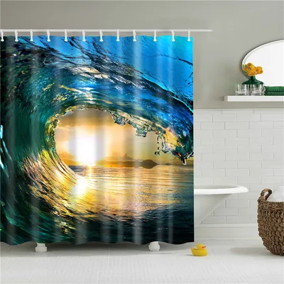 Sunset Dusk Seaside Scenery Shower Curtain Sea Lighthouse Sailboat Garden Decorative Background Cloth Style 13 - Shop at LoveMi