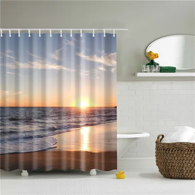 Sunset Dusk Seaside Scenery Shower Curtain Sea Lighthouse Sailboat Garden Decorative Background Cloth Style 6 - Shop at LoveMi
