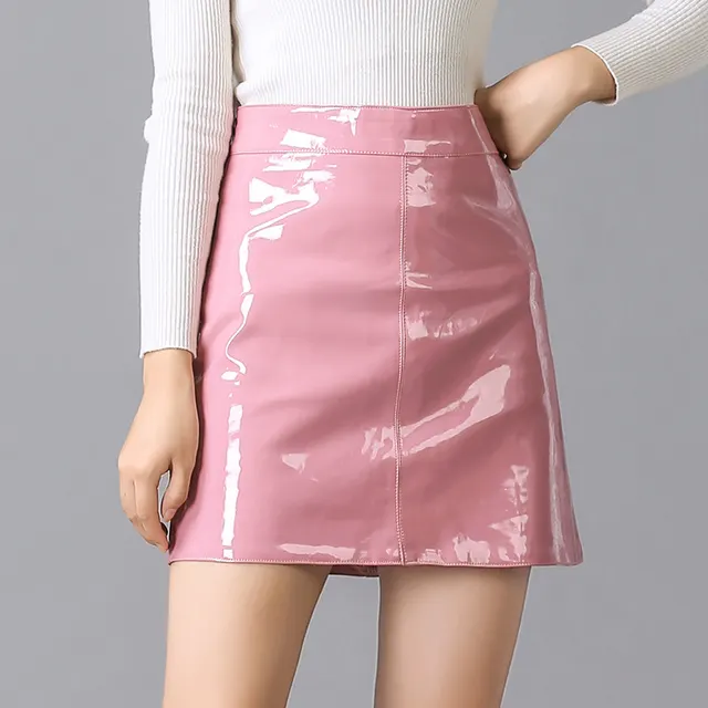 Autumn And Winter New A Line Skirt Women's Patent Leather High Waist Hip wrapped Skirt Small Leather Skirt Slimming Pink - Shop at LoveMi