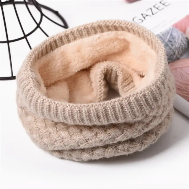 Fashion Couple Fleece lined Thickened Pullover Keep Warm Wool Knitted Scarf Beige - Shop at LoveMi