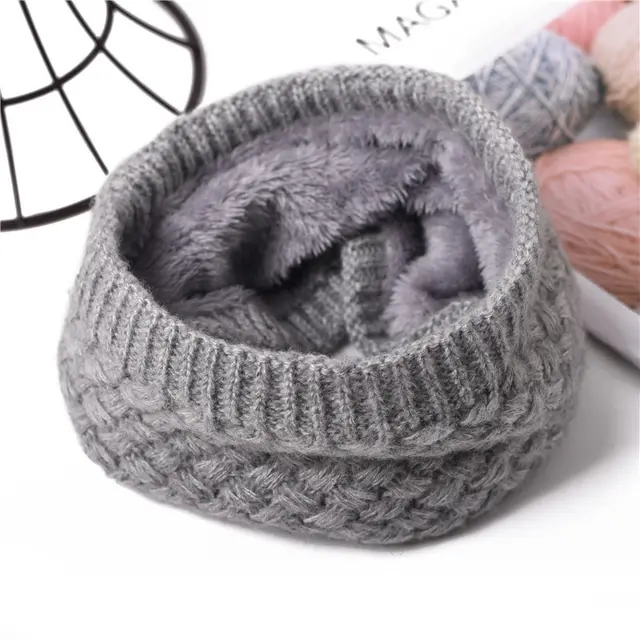 Fashion Couple Fleece lined Thickened Pullover Keep Warm Wool Knitted Scarf Gray - Shop at LoveMi