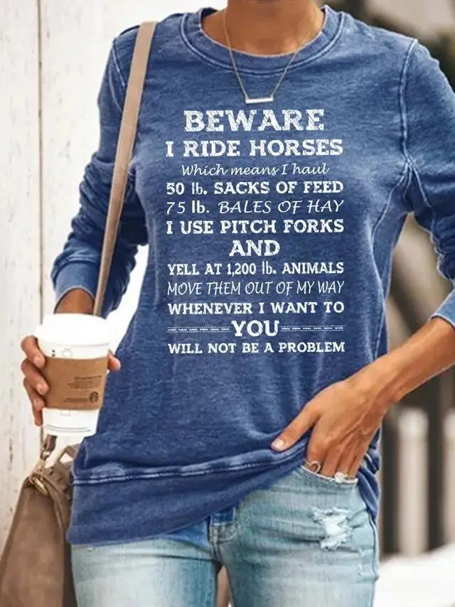 BEWARE Printed Women's Long sleeved T shirt Blue - Shop at LoveMi