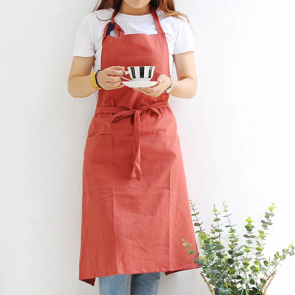 Polyester Cotton Overalls Art Flower Shop Baking Large Size Floral Nail Apron Brick Red - Shop at LoveMi