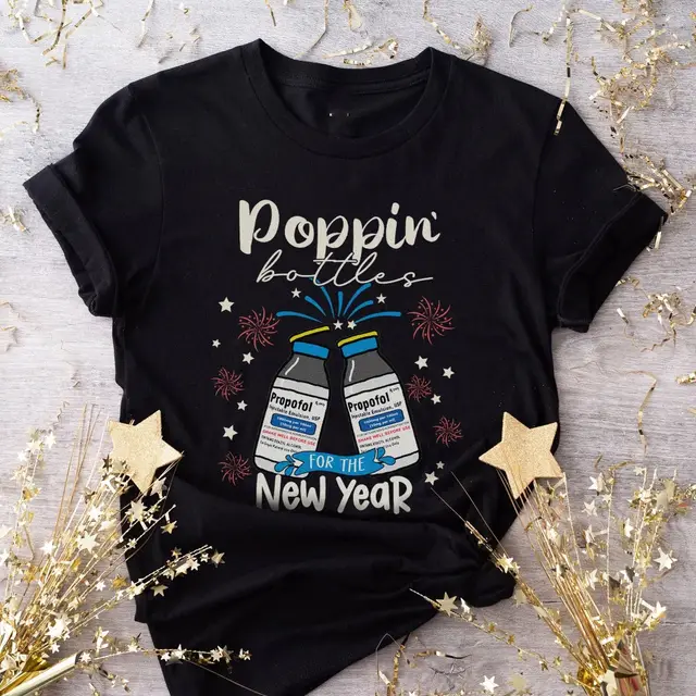 Poppin Bottle New Year T shirt Black Black - Shop at LoveMi